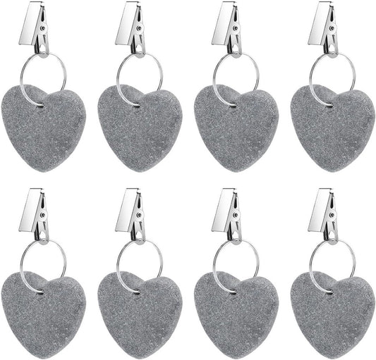 8-pack - Heart-shaped grey tablecloth weights with metal clip - Tablecloth stand and hanger stone
