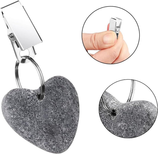 8-pack - Heart-shaped grey tablecloth weights with metal clip - Tablecloth stand and hanger stone