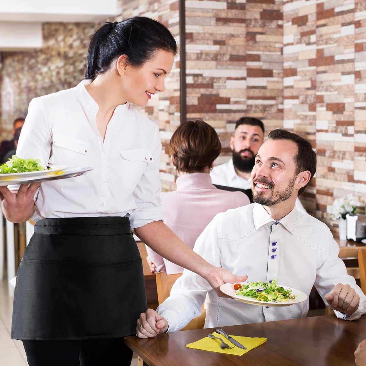 Waiter Apron - Kitchen Apron with 3 Pockets - Waterproof Bar Apron - Waterproof and Oil-Repellent - Restaurant Unisex Half Aprons - Waitress Apron - Black Server Aprons - Waiter Short Half Waist Server Apron - Aprons