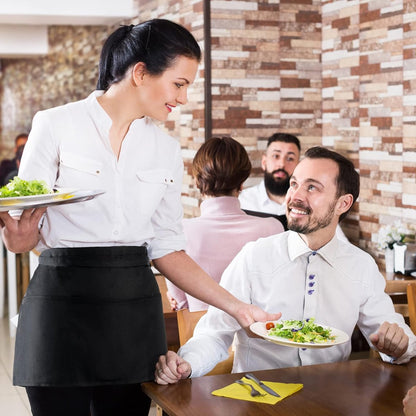 Waiter Apron - Kitchen Apron with 3 Pockets - Waterproof Bar Apron - Waterproof and Oil-Repellent - Restaurant Unisex Half Aprons - Waitress Apron - Black Server Aprons - Waiter Short Half Waist Server Apron - Aprons