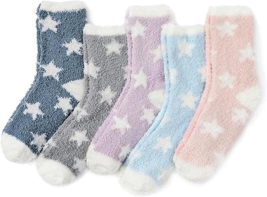 5 Pairs - socks - women's socks - Warm Fuzzy Fleece Socks - Women's House Socks - Star socks - Warm Winter Socks - Fluffy Socks - Sleep Socks - House Socks - Stockings - keep warm - coral fleece - Plush and comfortable - thick plush socks.
