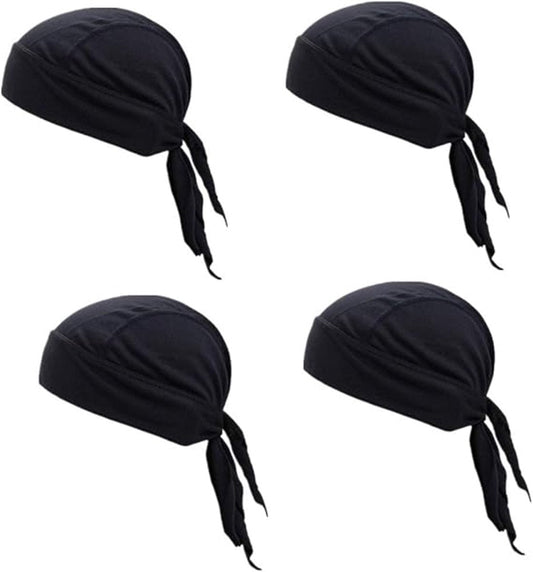 4 pieces - Cycling Cap - Frost Cap - Cycling Headscarf - Skullcap - Sweat-Wicking Beanie - Beanie - Headband - Quick-Drying Pirate Hat - Outdoor Beanie - Hip Hop Hat - Motorcycle Headscarf - Sweat-Wicking Skull Caps - Bandana for Men & Women - Black.