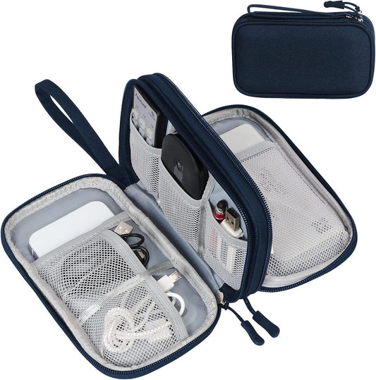 Cable Storage Bag - Travel Organizer Accessories - Waterproof/Wear-Resistant - Cable - Bag, Charger, Adapter, USB, Hard Drive - Compact Cable Bag - Cable Organizer - 19x11x5.5cm - Navy Blue.
