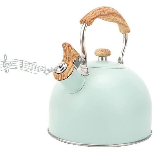 Stainless Steel Whistling Kettle 2.5L for Gas Stoves, Induction Compatible, Ergonomic Handle.