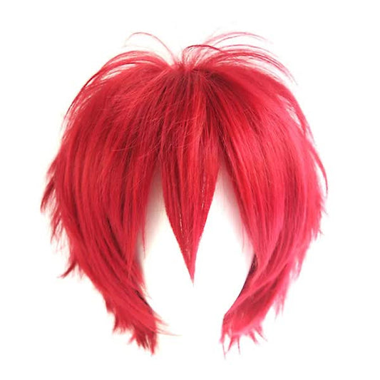 /NN/ Wig Short Style Adjustable High Temperature Fiber Men's Anime Cosplay Hairpiece for Party Burgundy.