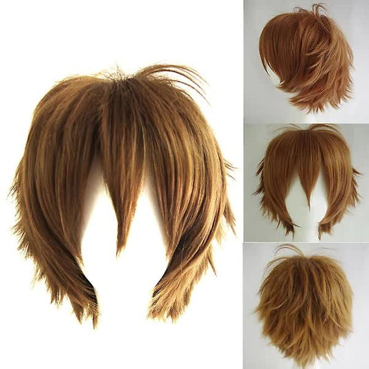 /NN/ Wig Short Style Adjustable High Temperature Fiber Men's Anime Cosplay Hairpiece for Party Burgundy.