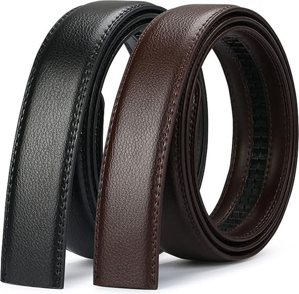2 pieces - Men's Belt - Leather Belt - Adjustable - Gift Men - Shortenable - Gift Man - Cow Leather - Black & Brown - Without Holes - 130cm