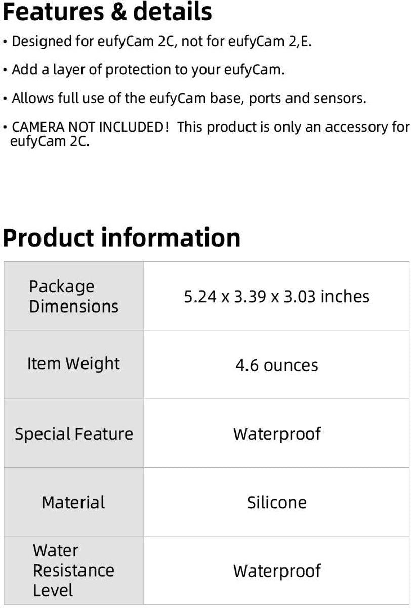 2 pieces - Camera silicone protective cover - Surveillance camera protective cover - suitable for EufyCam 2C - Protection - Weatherproof silicone housing - Soft - Black + White.