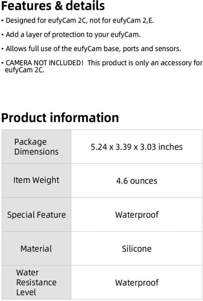 2 pieces - Camera silicone protective cover - Surveillance camera protective cover - suitable for EufyCam 2C - Protection - Weatherproof silicone housing - Soft - Black + White.