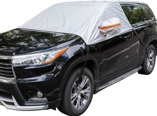 Windshield Cover - Car - Winter - Windshield Cover Mount Foldable Cover Car Windshield for Snow, Ice, Frost, Dust, Sun - Silver - For Most Cars & SUVs - Aluminum Film Composite Spunlace Cotton - 230*148cm.
