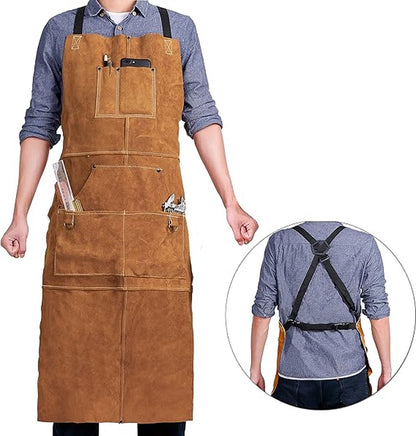 Apron - BBQ apron - BBQ apron leather men - Unisex - Gift - Apron for Women and Men - Adjustable Buckle - Leather - 99*61cm - Brown