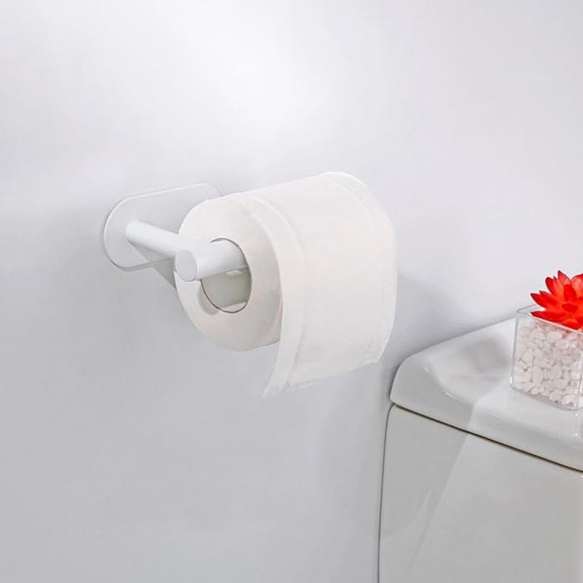 Toilet Roll Holder - Toilet Roll Holder - No Drilling - White - Self-Adhesive - Roll Holder - Stainless Steel - Bathroom & Kitchen - 16*8*4.5 cm - for kitchen, bathroom and toilet