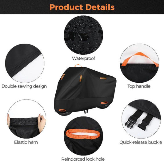 Waterproof Motorcycle Cover - Outdoor Motorcycle Cover - Waterproof Motorcycle Covers - Motorcycle Cover - Outdoor & Indoor - Universal Motorcycle - 210D Oxford Fabric - XXL(245*105*125cm) - Black.