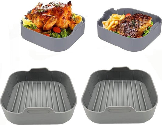 Airfryer accessories - Silicone baking dish - 2 pieces - Hot air fryer - Baking tins - Baking paper alternative - Basket baking tin - 20 CM - gray - Accessories.