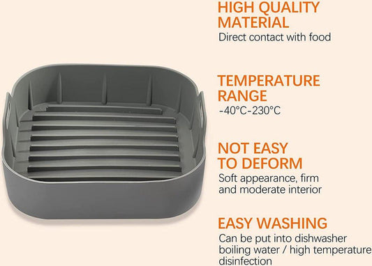 Airfryer accessories - Silicone baking dish - 2 pieces - Hot air fryer - Baking tins - Baking paper alternative - Basket baking tin - 20 CM - gray - Accessories.