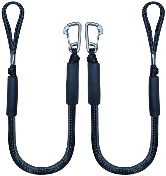 Mooring Rope Boat Equipment - 2 Pieces - Extendable 1.2 - 1.7M - Mooring Rope for Boats - Black - Mooring Rope - Boat Rope - Boat Accessories for Boats Dock - Dock Line with Hooks - For Boats, Kayaks, Jet Skis, Pontoons, Canoes.