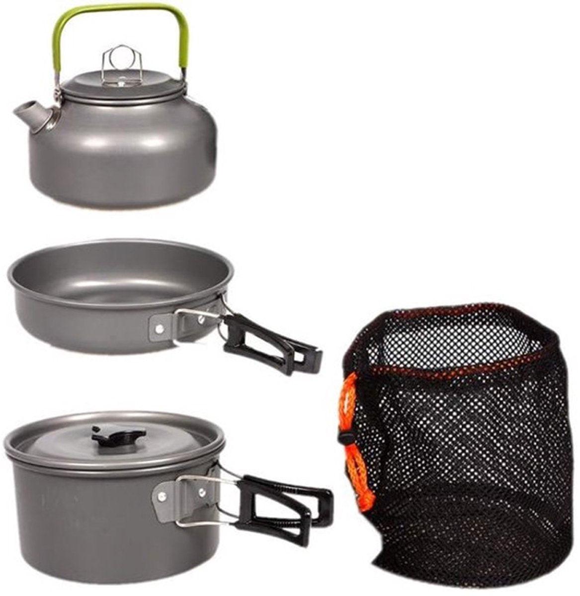 3 pieces - Cooking set - Camping Cooking set - Cookware - Camping Pan Set - Camping Cookware Kit - Kitchenware set - saucepan, pan, teapot - for 2-3 persons - for Outdoor Picnic Camping Hiking - Foldable - aluminum.