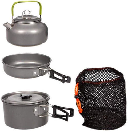 3 pieces - Cooking set - Camping Cooking set - Cookware - Camping Pan Set - Camping Cookware Kit - Kitchenware set - saucepan, pan, teapot - for 2-3 persons - for Outdoor Picnic Camping Hiking - Foldable - aluminum.