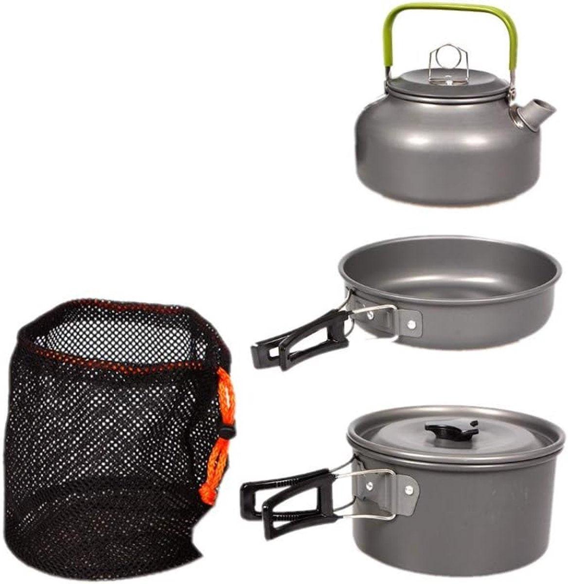 3 pieces - Cooking set - Camping Cooking set - Cookware - Camping Pan Set - Camping Cookware Kit - Kitchenware set - saucepan, pan, teapot - for 2-3 persons - for Outdoor Picnic Camping Hiking - Foldable - aluminum.
