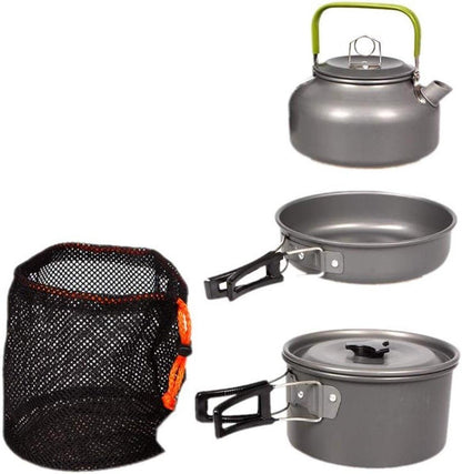 3 pieces - Cooking set - Camping Cooking set - Cookware - Camping Pan Set - Camping Cookware Kit - Kitchenware set - saucepan, pan, teapot - for 2-3 persons - for Outdoor Picnic Camping Hiking - Foldable - aluminum.