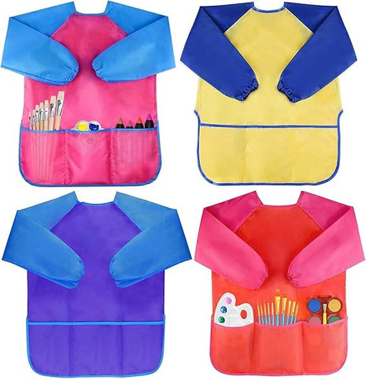 4 pieces - Children's apron - apron - Painting apron - Painting apron - craft apron - color - Long sleeves - waterproof - with 3 pockets - Art smocks - Clothing protector.