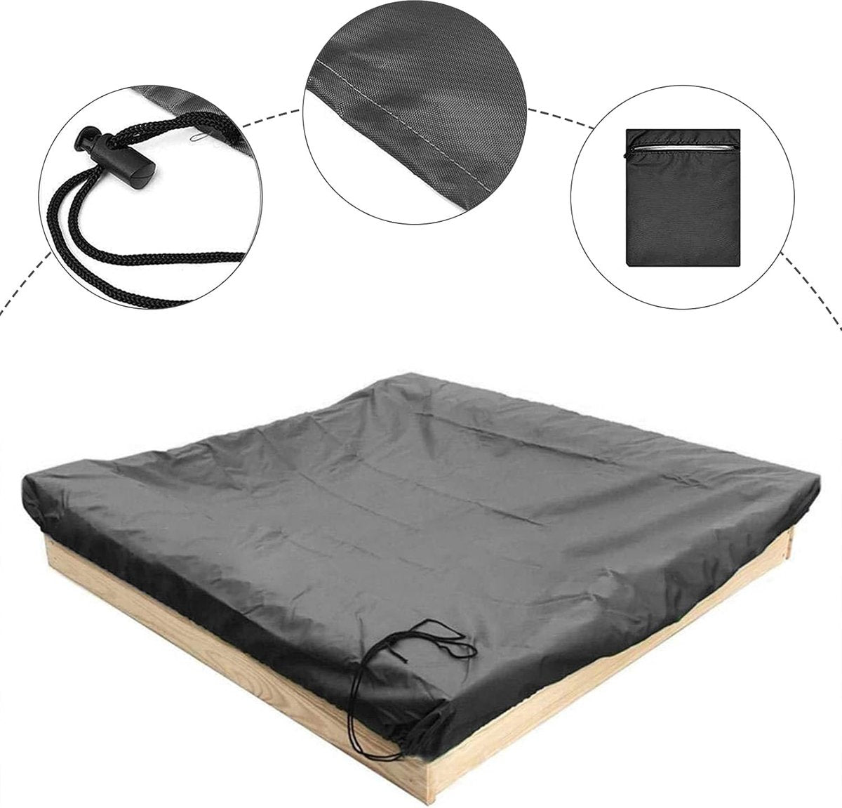 Waterproof sandpit cover - with drawstring - black - 125 x 125 x 20 cm - for sandpit pool patio garden square - 420D Oxford cloth - waterproof, windproof, dustproof - suitable for protecting children's toys