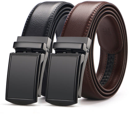 2 pieces - Men's Belt - Leather Belt - Adjustable - Gift Men - Shortenable - Gift Man - Cow Leather - Black & Brown - Without Holes - 110cm