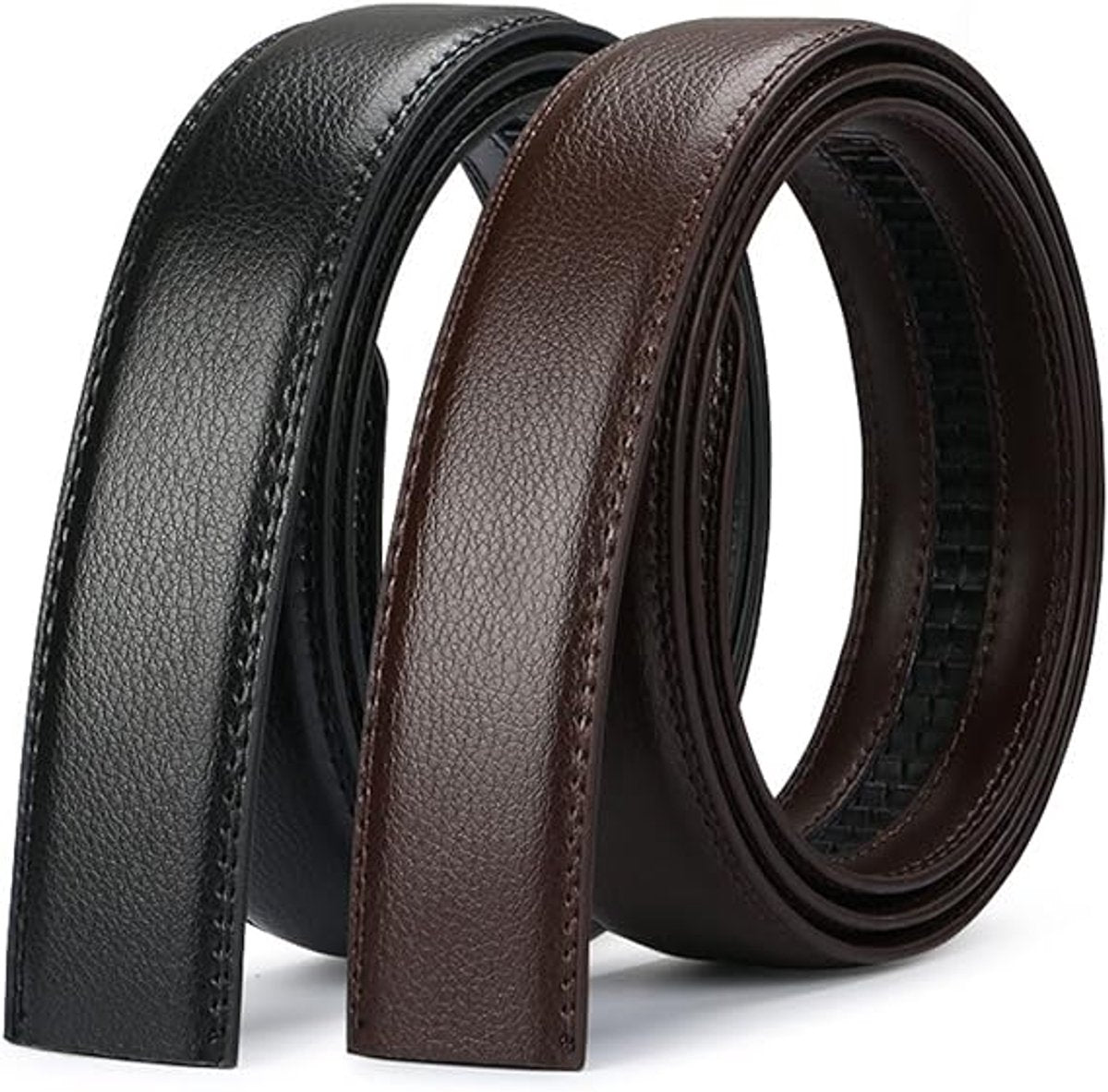 2 pieces - Men's Belt - Leather Belt - Adjustable - Gift Men - Shortenable - Gift Man - Cow Leather - Black & Brown - Without Holes - 110cm