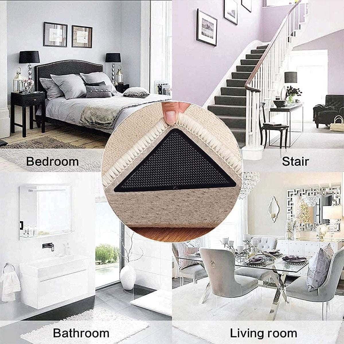 Anti-slip corners - Carpet tape - Carpet grippers - 8 pieces - Anti-slip mat, rug, carpet - Reusable pads - Self-adhesive double-sided