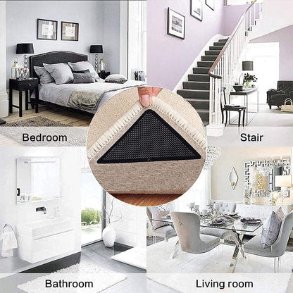 Anti-slip corners - Carpet tape - Carpet grippers - 8 pieces - Anti-slip mat, rug, carpet - Reusable pads - Self-adhesive double-sided