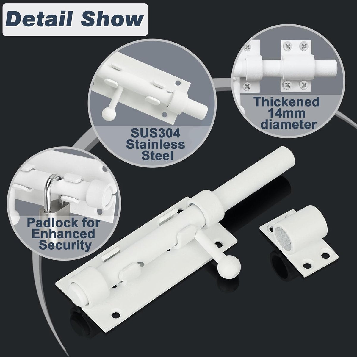 Sliding lock - Sliding lock - Sliding bolt - Gate bolt - Door lock - Bolt - Door bolt - Door lock - Plate bolt - 5 inch - Stainless steel - white - for shed gate storage, garden house door, cupboard