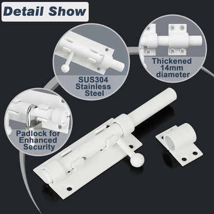 Sliding lock - Sliding lock - Sliding bolt - Gate bolt - Door lock - Bolt - Door bolt - Door lock - Plate bolt - 5 inch - Stainless steel - white - for shed gate storage, garden house door, cupboard