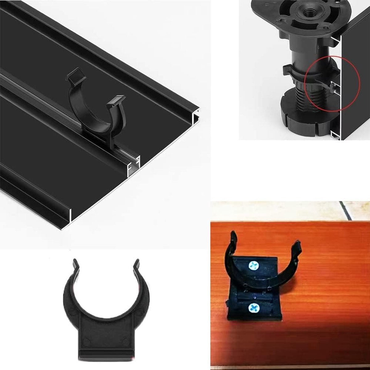 10 pieces - Skirting clips - Furniture clamps - Kitchen plinth hooks - Kitchen plinth clips - For kitchen frames mounting - Black - plastic - For cabinet legs with a diameter of 3.9 cm - For sofa, table, bed, cabinet