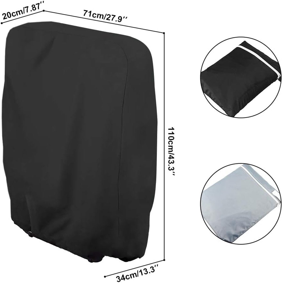 20/34*71*110cm - Garden chair covers - Foldable lounge chair cover - 210D Oxford fabric garden chair covers - Dust cover for chair - Dust cover - Garden accessories - Foldable lounger cover - with storage bag - black