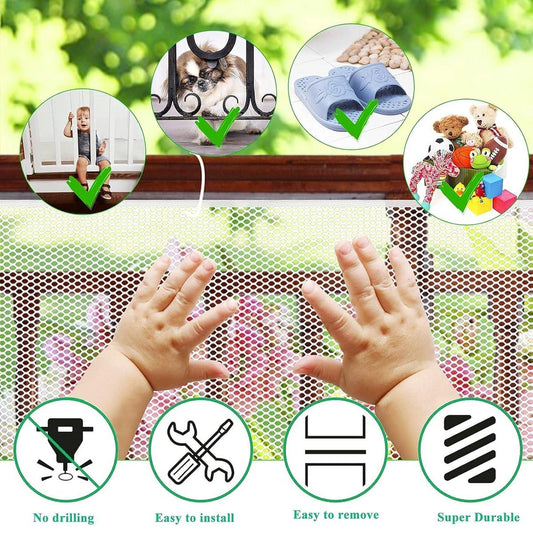 Child safety net - Safety gate - 300x79 cm - stair mesh - Safety net - white - Roll-up - Baby safety - Adjustable - for stair railings, balcony beds, railings.