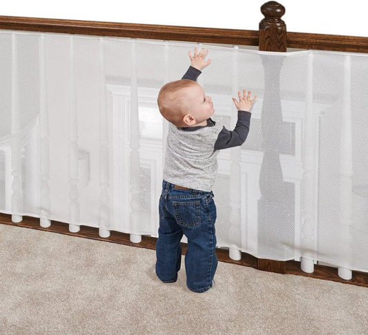 Safety Net - Baby and Animal Safety Gate - 600 x 79 cm - Robust - Adjustable - Baby Safety - Retractable Safety Net - Balcony - Stairs - White - Safety Gate - made of mesh for cats and toys.
