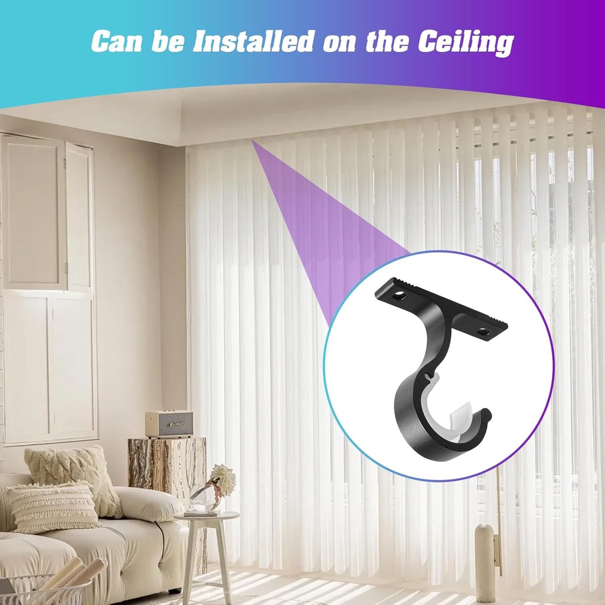 6 pieces - Curtain rod holder - curtain rod bracket - curtain rod mountings - black - 8.5cm - aluminum alloy - for ceiling and wall mounting