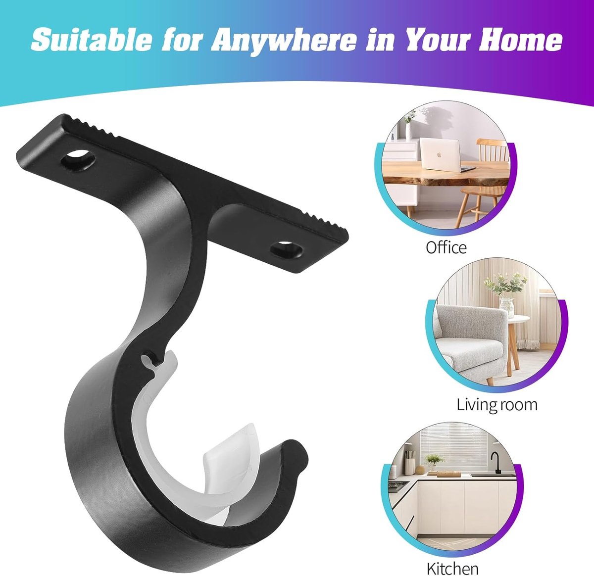 6 pieces - Curtain rod holder - curtain rod bracket - curtain rod mountings - black - 8.5cm - aluminum alloy - for ceiling and wall mounting