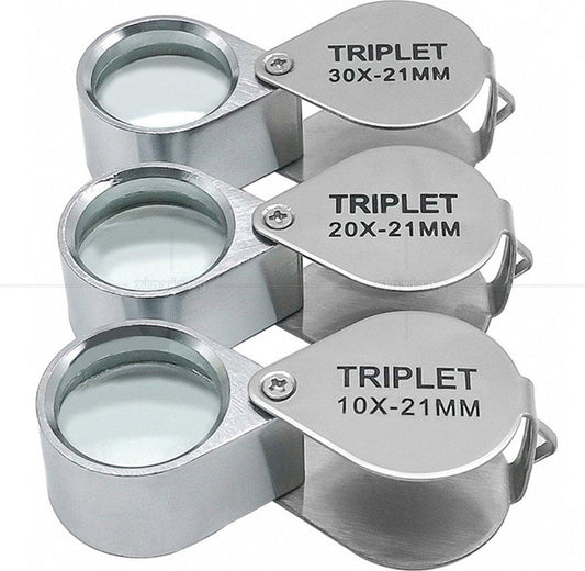 pieces - Jeweler's loupe - Diamond loupe - Pocket size - Magnification 30x + 20x + 10x - 60 * 25 * 18 mm - Silver - Metal.