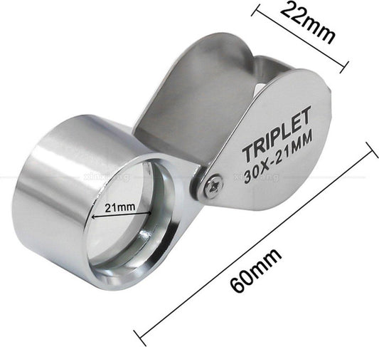 pieces - Jeweler's loupe - Diamond loupe - Pocket size - Magnification 30x + 20x + 10x - 60 * 25 * 18 mm - Silver - Metal.