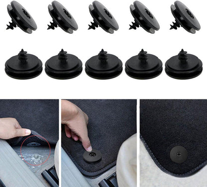 Car Floor Mat Fastening Clips - Pack of 10 - For Attaching Car Anti-Slip Mats - Car Mat Fastening Buckles - Black - Plastic - Universal - 3.55*2 cm - Suitable for Most Car Floor Mats.