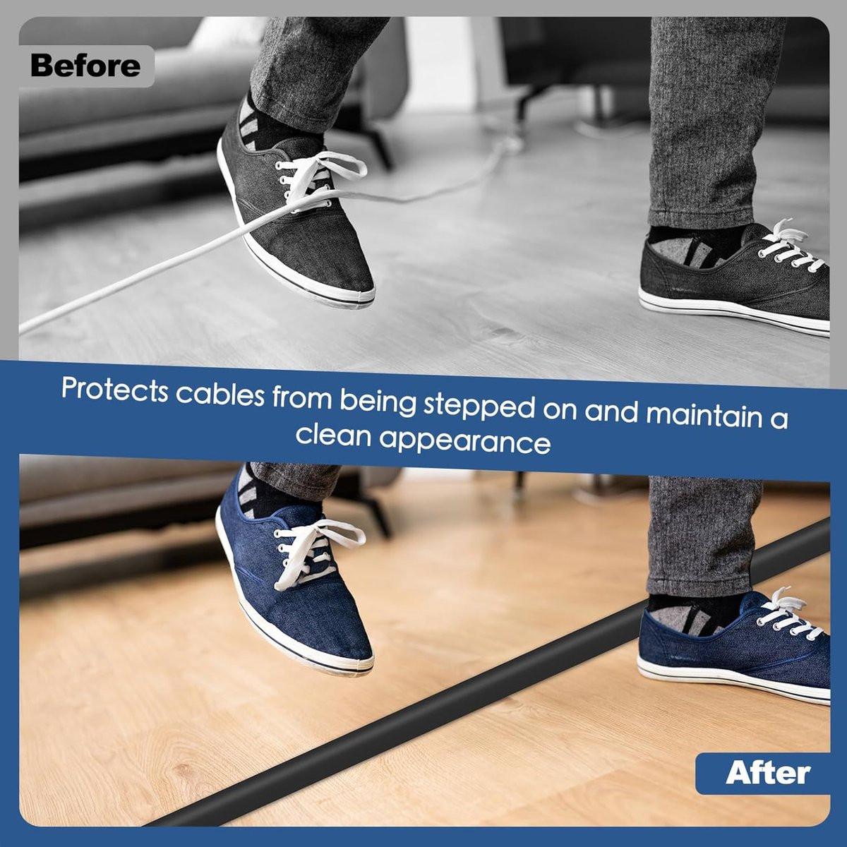Cable bridge bottom - Self-adhesive cable duct - PVC - Cable duct floor - Concealing cables - Cable protection - Power cables suitable for homes, offices, hotels and warehouses - 100 x 2 x 1 cm - Black.