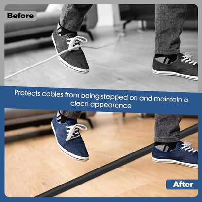Cable bridge bottom - Self-adhesive cable duct - PVC - Cable duct floor - Concealing cables - Cable protection - Power cables suitable for homes, offices, hotels and warehouses - 100 x 2 x 1 cm - Black.