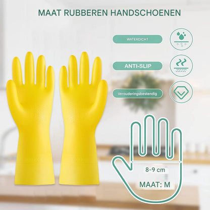 Cleaning gloves - size M - Household gloves - Extra Grip - Rubber - Suitable for damp environments such as kitchen, etc. - 3 Pairs - Yellow