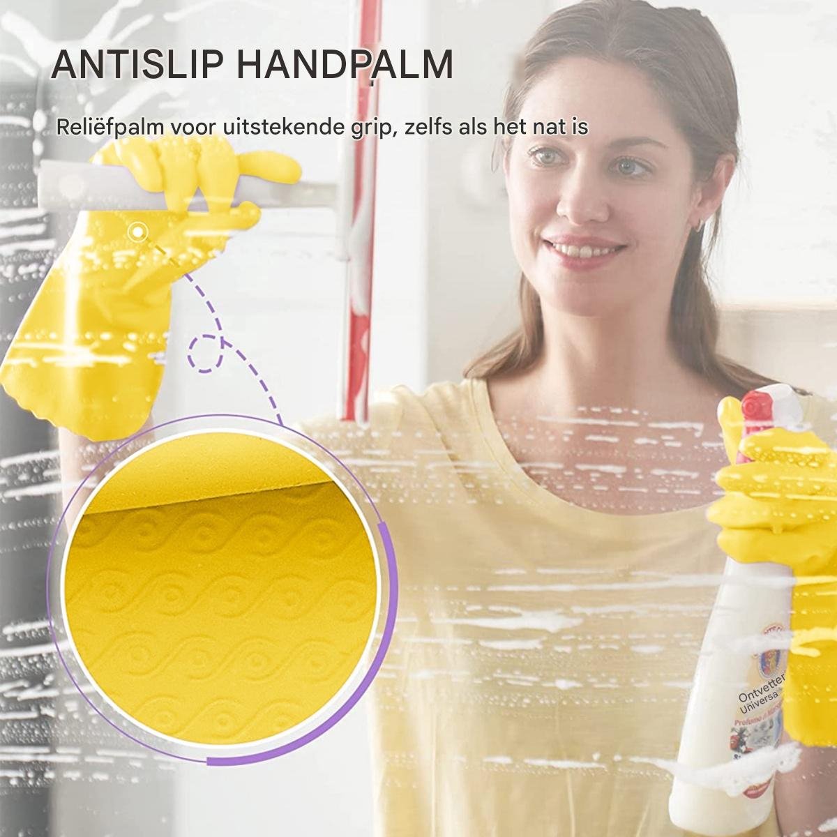 Cleaning gloves - size M - Household gloves - Extra Grip - Rubber - Suitable for damp environments such as kitchen, etc. - 3 Pairs - Yellow