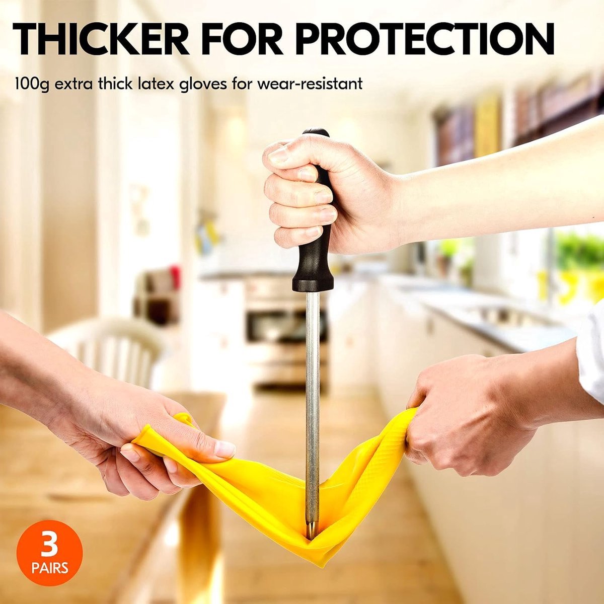 Cleaning gloves - 3 pairs - rubber gloves - dishwashing gloves - rubber gloves - dishwashing gloves - waterproof rubber gloves - household gloves - reusable - rubber - dishwashing gloves - size L - yellow