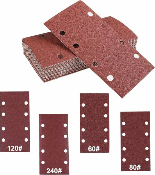 40 pieces - rectangular sandpaper - 60/80/120/240 - grit sandpaper for orbital sander - For wood and metal - 93 x 185 mm - self-adhesive - hook and loop.