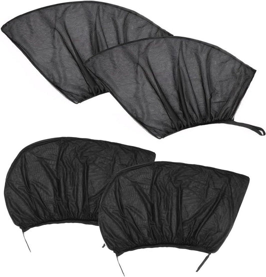 Car Sunshade - 4 Pieces - Suitable for Front and Rear Windows - Polyester - UV Protection - Car Sunshade for Baby & Child - Car Window Sun Protection - Car Sunshade - Car Accessories - Universal - Black.