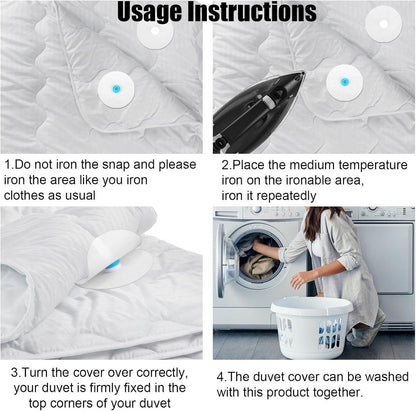 Bedding Snaps - 10 Pairs - Duvet Cover Snaps - Polyester - Plastic - Duvet Clips - Iron-On Duvet Fasteners to Hold Duvet - Duvet Clamps - Bed Sheet Tensioners - 60mm - White