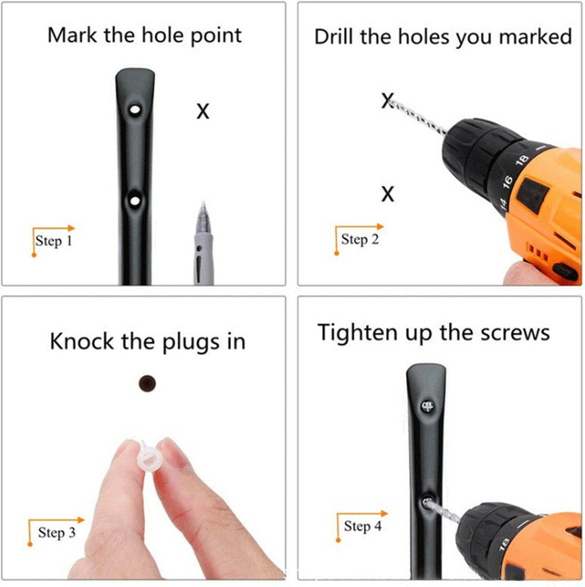 Storage hooks - wall hooks - tool hooks - garage organizer - 6 pieces - 9*11.5 cm - iron - black - with rubber end cap - Including screws - for cellar, bicycle, wall-mounted ladder